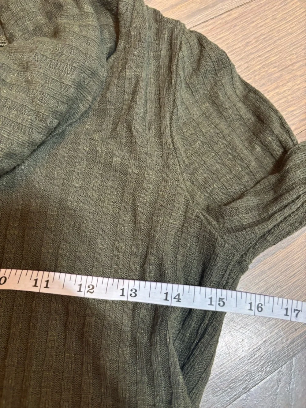 Anthropologie Maeve Olive Ribbed Cowl Peplum Sweater. XS - Picture 5 of 7